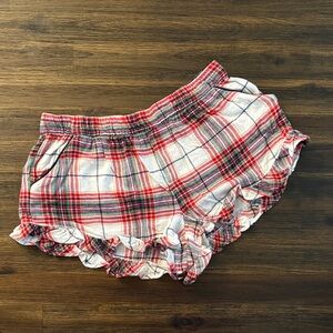 Aerie Red Plaid Ruffle Hem Lounge Sleep Shorts with Pockets Medium